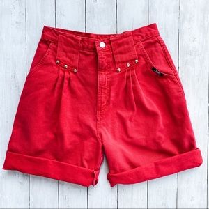 Vintage Ozark Mountain Ultra High Rise Studded Denim Jean Shorts Size 25 RED